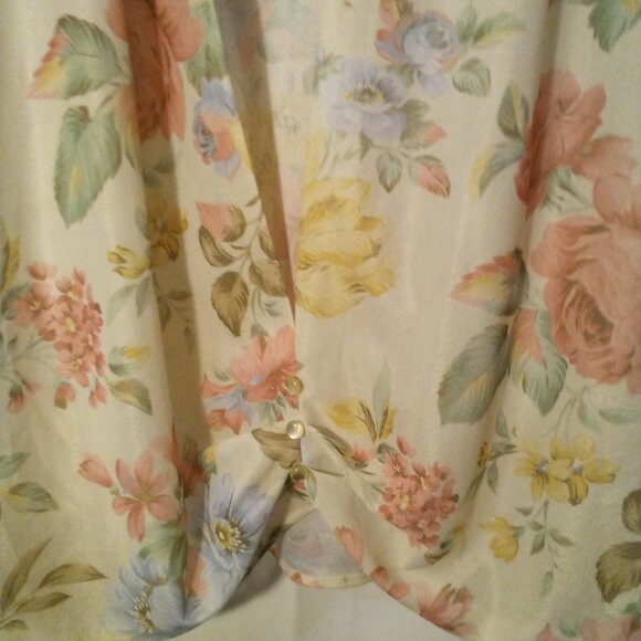 LL Martin Open Front Blouse 16W Simi Sheer Half Sleeve Floral Cream Pink Green - Picture 7 of 15